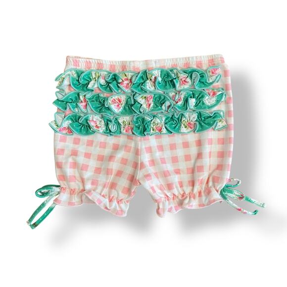 Sweet Honey Gingham Ruffle‎ Bloomer Shorts Toddlers Size 3T Pink Green Boho - Picture 6 of 9
